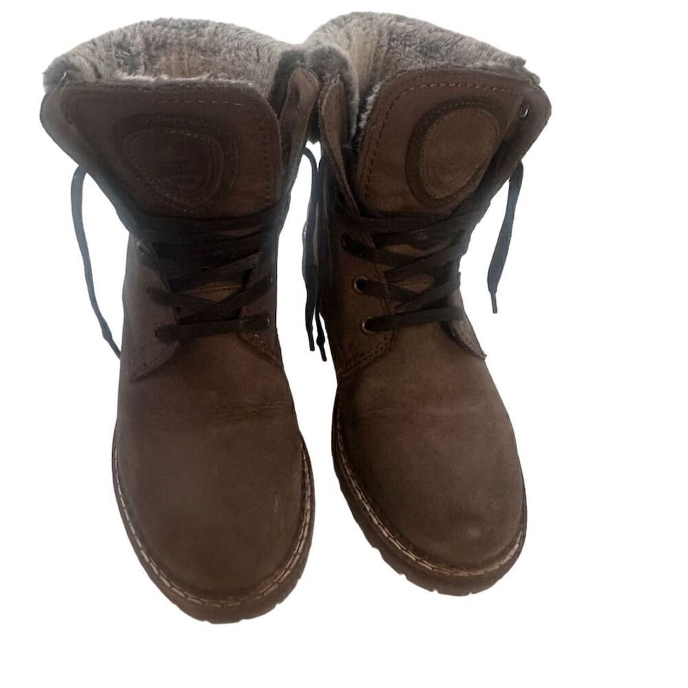 Pajar Women's Brown Suede Ankle Boots Faux Fur Lined Lace-Up Fall Winter Shoes